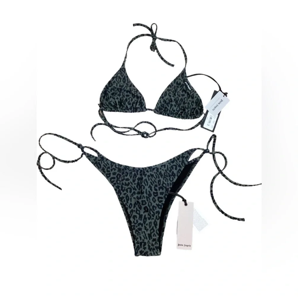 NWT Palm Angels Animal Print Brazilian Bikini Set in  Green & Black Size XXL